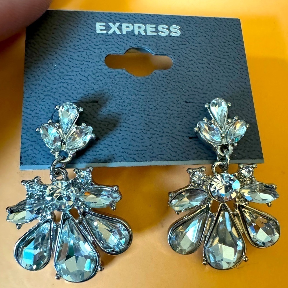 Express Rhinestone Earrings in Silvertone NWT